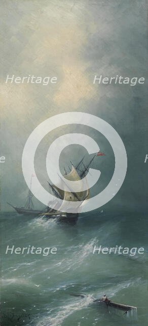 Sailing ship in a storm, copy after Ivan Aivazovsky, 1890-1920. Creator: Unknown.
