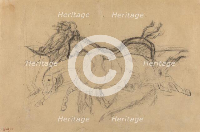 Racehorses (study for "Scene from the Steeplechase: The Fallen Jockey"), c. 1881. Creator: Edgar Degas.