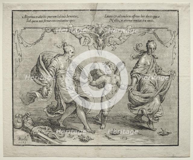 Cupid dancing with two allegorical women, 1612. Creator: Paulus Moreelse (Dutch, 1571-1638).