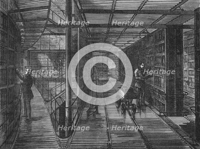 The bookcases at the British Museum, Bloomsbury, London, c1875 (1878). Artist: Unknown.