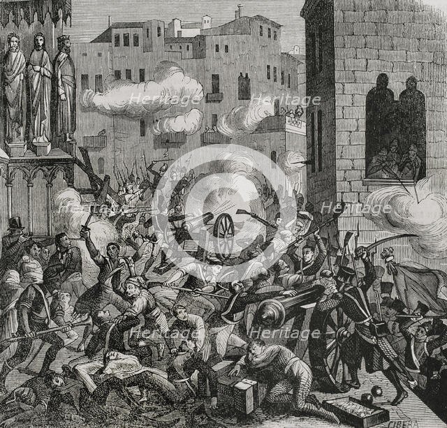 Siege of Tarragona, Peninsular War, (1808-1814), Catalonia, Spain, 1811 (1853). Creator: Ildefonso Cibera.