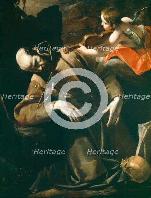 St. Francis of Assisi in Ecstasy before a Cherub with a Violin, between 1628 and 1630. Creator: Gioacchino Assereto.