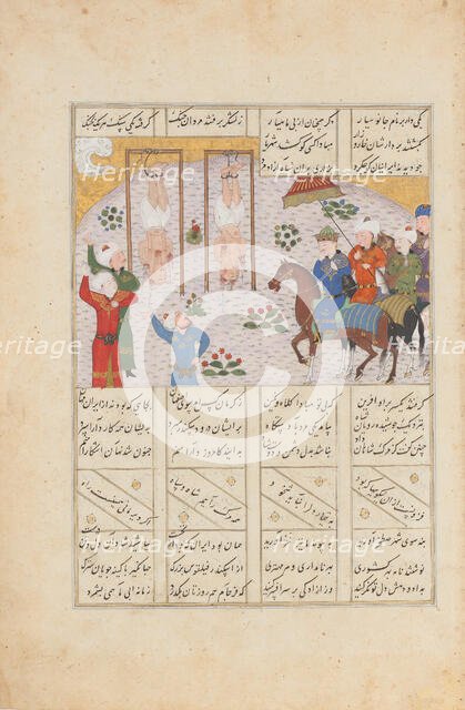 Alexander Executes Janusiyar and Mahiyar, the Slayers of Darius, Folio from..., AH 887/AD 1482. Creator: Unknown.