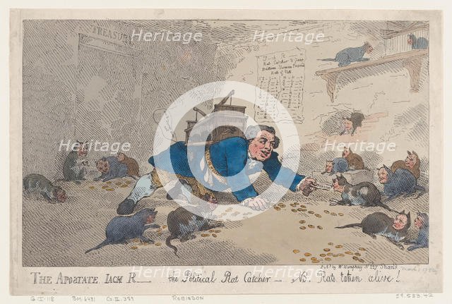 The Apostate Jack Robinson, The Political Rat Catcher-N.B. Rats Taken Alive!, Mar..., March 1, 1784. Creator: Thomas Rowlandson.