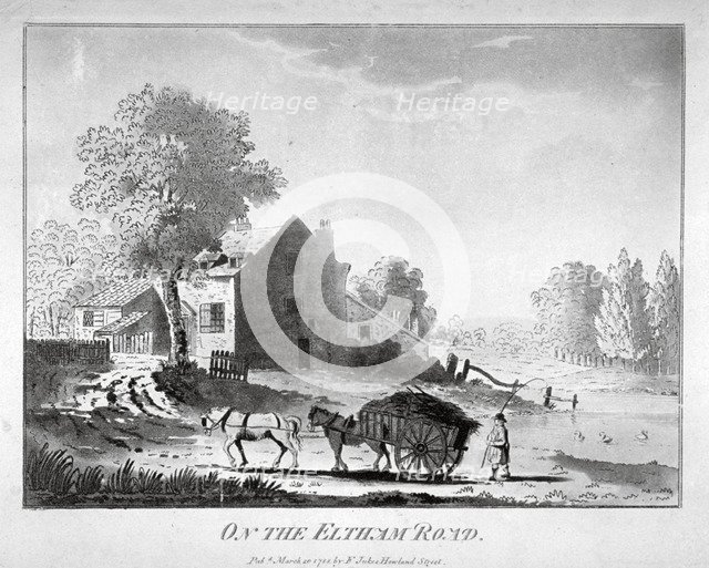 Horse and cart on the Eltham Road in Woolwich, Kent, 1788. Artist: Anon
