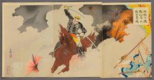 Captain Matsuzaki Bravely Fights at the Great Battle of Songhwan (Seikan no Gekissen..., 1894. Creator: Migita Toshihide.