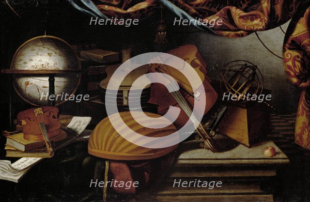 Still Life with Musical Instruments, Globe and Armillary Sphere, 17th century. Creator: Baschenis, Evaristo (1617-1677).