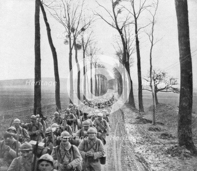 A regiment of French infantry going to the front, France, 30 March 1918. Artist: Unknown