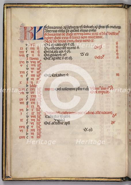 Missale: Fol. 3v: February Calendar Page, 1469. Creator: Bartolommeo Caporali (Italian, c. 1420-1503).
