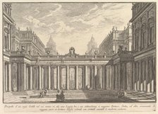 View of a courtyard with a loggia, fountains, statues, and other ornaments (Prospetto ..., ca. 1750. Creator: Giovanni Battista Piranesi.