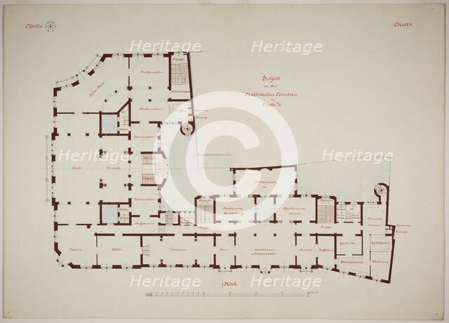 Rathskeller Neubau, Halle (Saale), Saxony-Anhalt, Germany, First Floor Plan, c. 1887. Creator: Peter Joseph Weber.