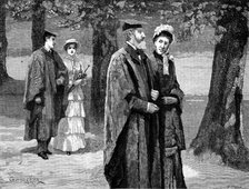 Their road lay through the lime walk, almost deserted now, 1883. Creator: R. Taylor.