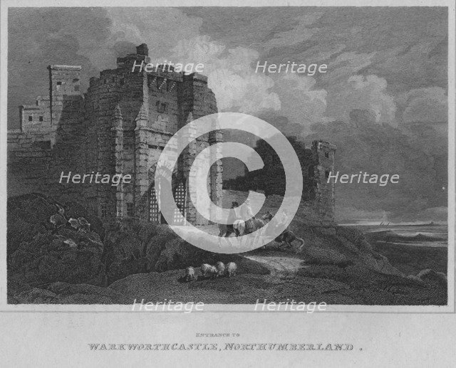 'Entrance to Warkworth Castle, Northumberland', 1814. Artist: John Greig.