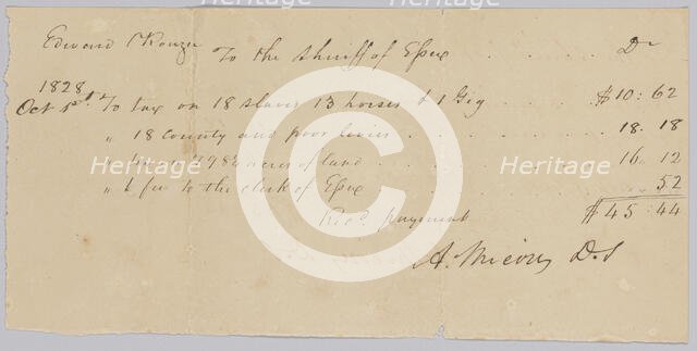 Record of taxes on property, including enslaved persons, owned by Edward Rouzee, October 1, 1828. Creator: Unknown.