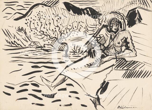 Seated Woman in the Countryside, about 1942. Creator: Arnold Peter Weisz-Kubincan.