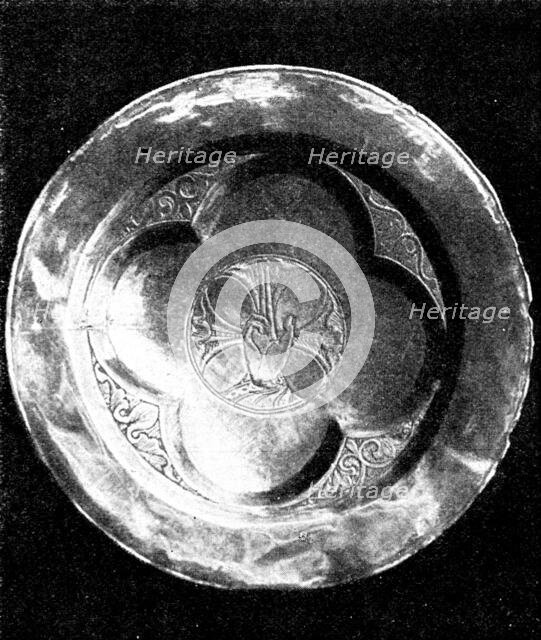 Silver paten found in the tomb of Walter de Cantelupe, Bishop of Worcester, 1236, (1898). Creator: Unknown.