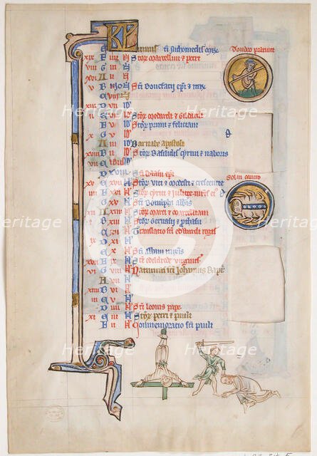 Manuscript Leaf with June Calendar, from a Royal Psalter, British, 13th century. Creator: Unknown.