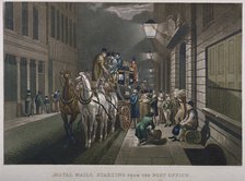 Mail coach outside the General Post Office, Lombard Street, City of London, 1827. Artist: Charles Hunt