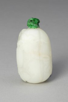 Melon-Shaped Snuff Bottle with Trailing Leaves and a Butterfly, Qing dynasty, 1740-1800. Creator: Unknown.