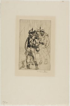 Three Soldiers Walking, c. 1915. Creator: Theophile Alexandre Steinlen.