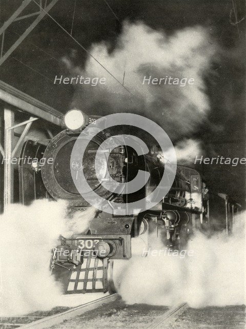 'The "Sydeny Limited" leaving Spencer Street Station, Melbourne, at 6 p.m', 1935-36. Creator: Unknown.