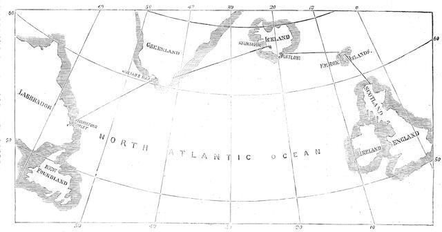 Proposed route of the North Atlantic Telegraph, 1860. Creator: Unknown.