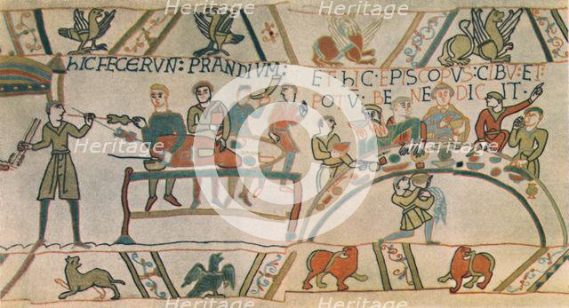 'A Feast. Detail from the Bayeux Tapestry, late 11th century', (1944). Creator: Unknown.