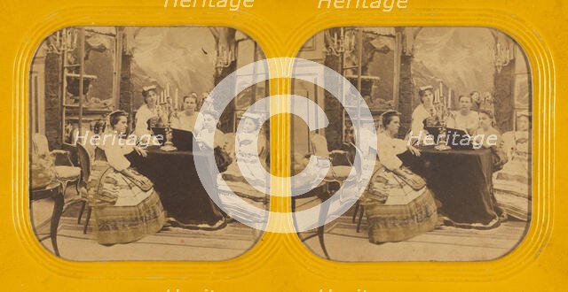 Parlor scene with women, 1860s. Creator: Charles Gaudin.