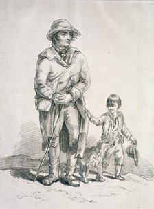 A rustic with a dog and a boy, Provincial Characters, 1813. Artist: William Henry Pyne