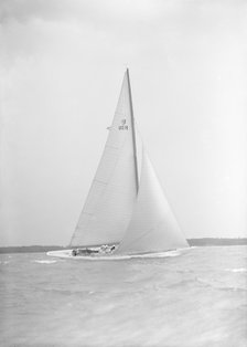 The US built 12 Metre 'Vim' sailing close-hauled, 1939. Creator: Kirk & Sons of Cowes.