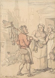 Street Scene: Vendor of Brushes, 1780-1827. Creator: Thomas Rowlandson.