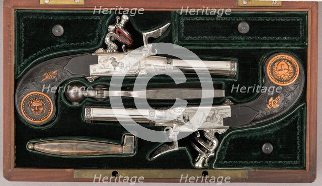 Cased Pair of Double-Barreled Turn-Off Flintlock Pistols, French, Paris, ca. 1800. Creator: John Lepage.