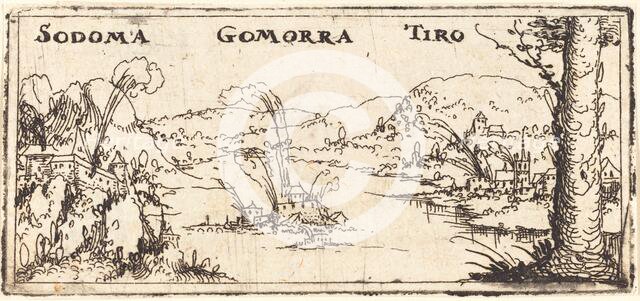 Landscape with Three Burning Cities: Sodom, Gomorrah and Tyrus. Creator: Augustin Hirschvogel.