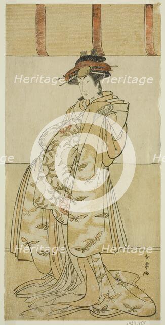 The Actor Yamashita Mangiku I as Kewaizaka no Shosho in the Play Nanakusa Yosooi..., c. 1782. Creator: Katsukawa Shunjo.