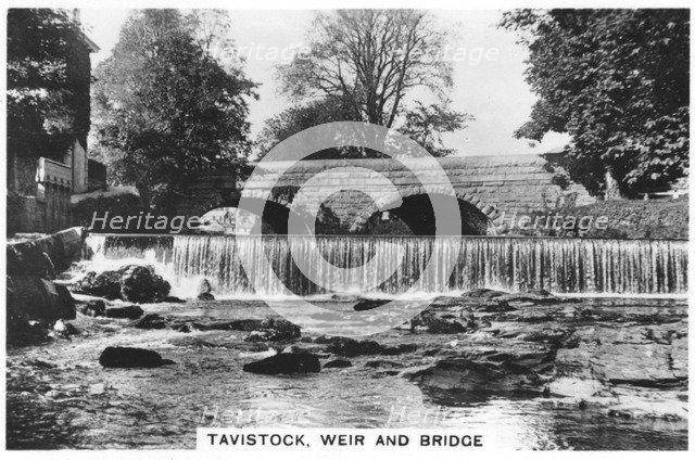 Tavistock, weir and bridge, 1937. Artist: Unknown
