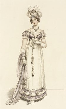 Fashion Plate (Baronial Helmet & Arundel Fete Dress), 1815. Creator: John Bell.