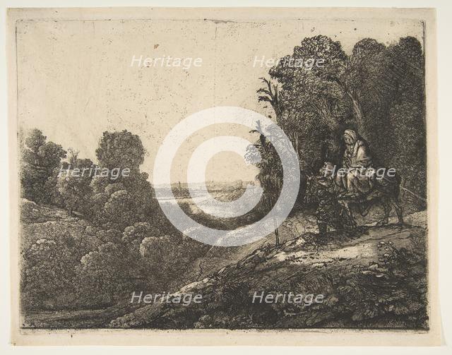 Flight into Egypt: Altered from Tobias and the Angel by Hercules Segers, ca. 1653. Creator: Rembrandt Harmensz van Rijn.