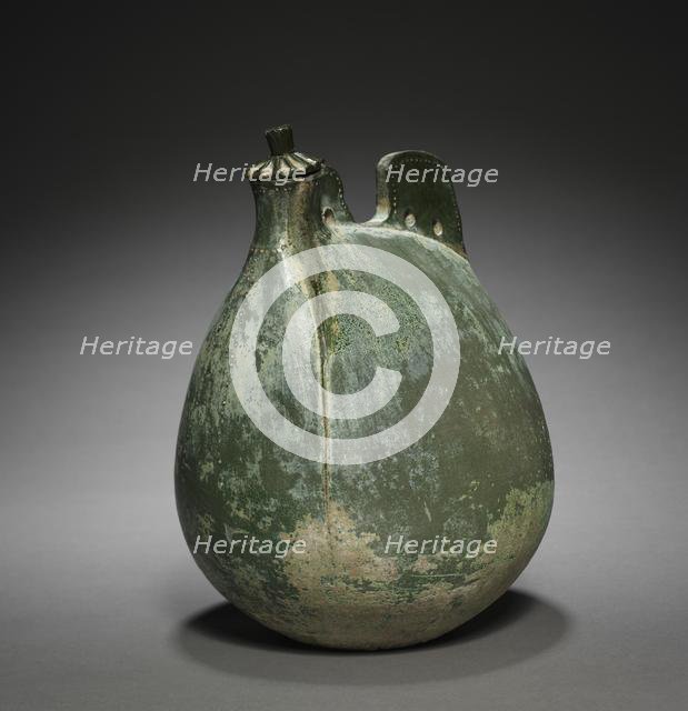 Leather Bag-Shaped Flask with Cover, 916-1125. Creator: Unknown.