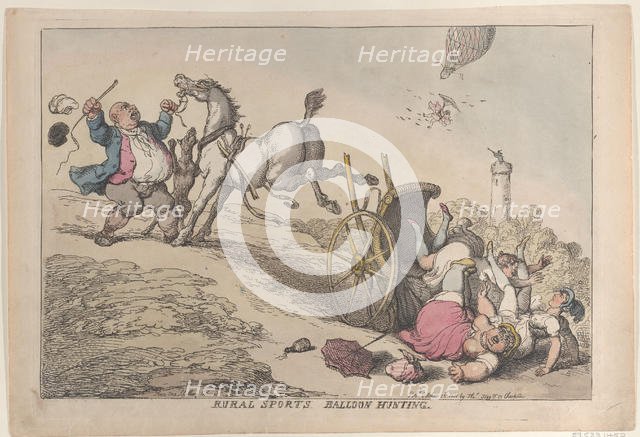 Rural Sports: Balloon Hunting, October 25, 1811., October 25, 1811. Creator: Thomas Rowlandson.