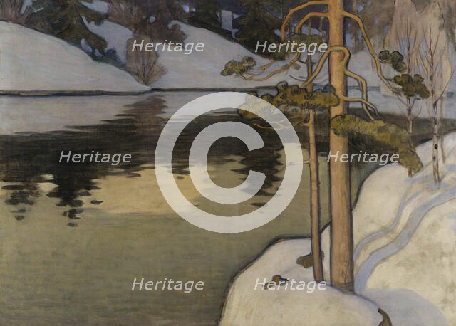 Lake with Snow on the Shore, 1899-1900. Creator: Vaino Blomstedt.