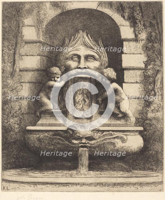 Fountain: Grotesque, Children and Basin (Une fountaine: Masque, enfants et bassin). Creator: Alphonse Legros.