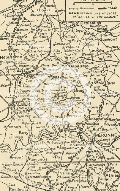 'Map To Illustrate the Battle of the Somme', (1919). Creator: George Philip & Son Ltd.