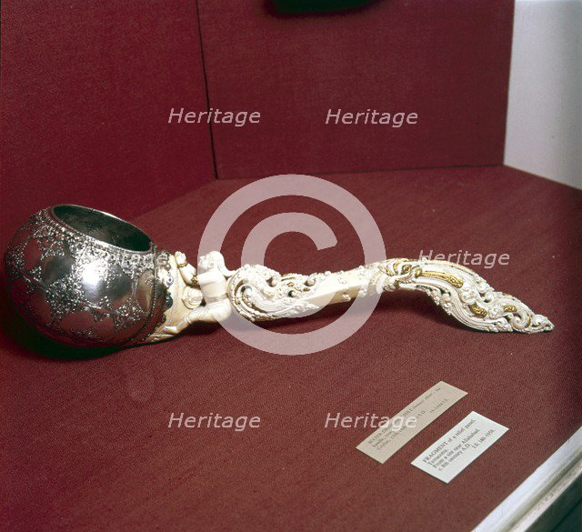 Water-Drinking Ladle, bowl in silver with ivory handle, Ceylon, 17th-18th century. Artist: Unknown.