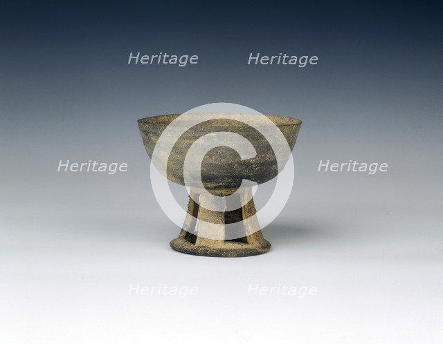 Grey pottery stem bowl with reticulated stem, United Silla Period, Korea, 8th century. Artist: Unknown