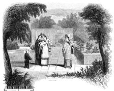 'Ladies walking, garden scene of one of the wealthier classes', 1847. Artist: Armstrong