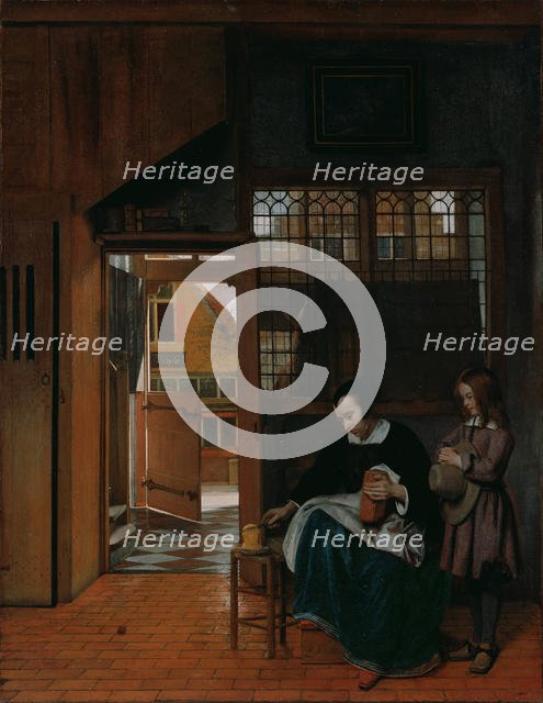 A Woman Preparing Bread and Butter for a Boy, c. 1660. Artist: Hooch, Pieter, de (1629-1684)