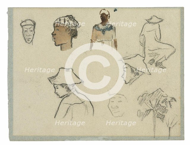 Sketches of Figures and Foliage (recto); Profile of Charles Laval with Palm Tree and Other..., 1887. Creator: Paul Gauguin.