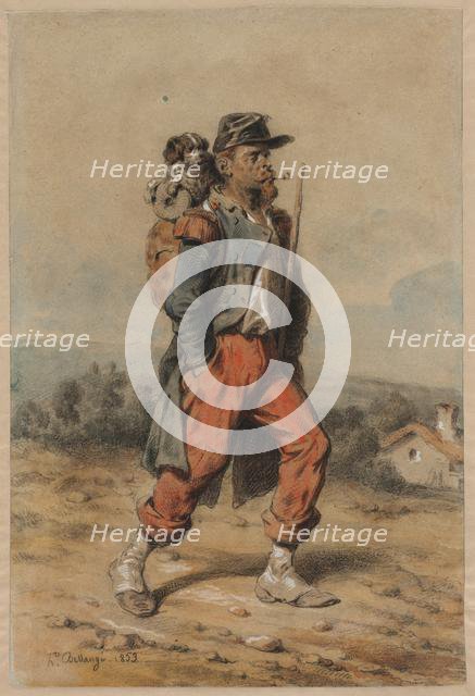 Soldier with Dog, 1853. Creator: Joseph-Louis-Hippolyte Bellangé (French, 1800-1866).