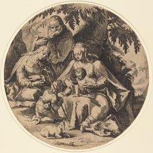 The Holy Family with Saint Elizabeth and Saint John the Baptist, 1600/1620. Creator: Matham, Workshop of Jacob, after Hendrik Goltzius.