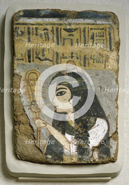 Wall Painting: Woman Holding a Sistrum, c1250-1200 BCE. Creator: Unknown.